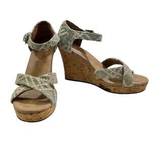 Toms wedges women's 7.5 gray white cross strap wedge sandals